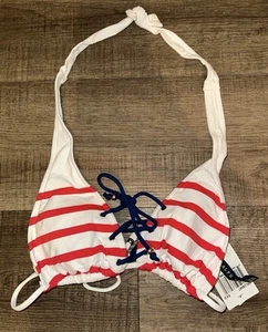 Ralph Lauren Striped USA Red White Blue Halter Swimsuit Bikini Top Sz XS - Picture 1 of 3