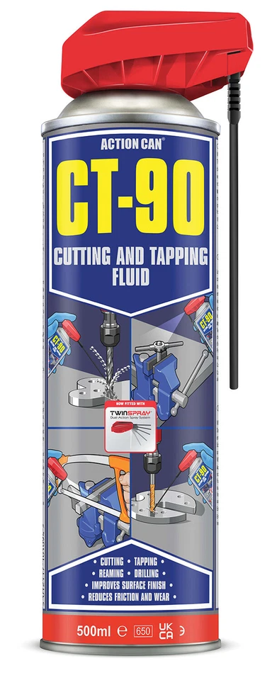 ACTION CAN CT-90 Cutting & Tapping Fluid Twin Spray 500ml 4-in-1 Metal Cutting Lubricant