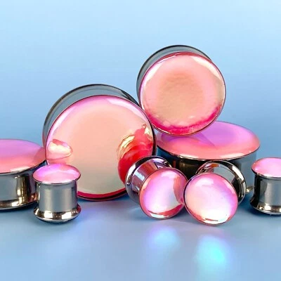 Par de medidores de resina de doble destello de cambio de color ópalo rosa/naranja (MTO-047) Foto 1 de 4