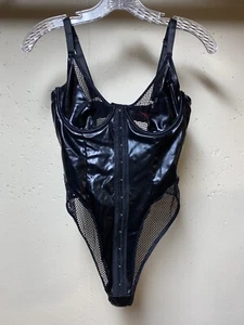 Seven til Midnight Bodysuit Faux Leather Mesh Black Size Small - Picture 1 of 7