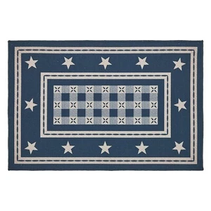 New Indoor Outdoor Primitive Americana NAVY STAR RUG Area Mat 20" x 30" - Picture 1 of 3