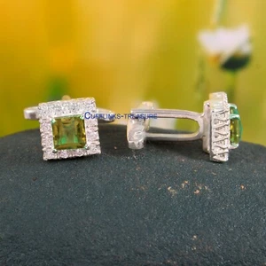 Natural Citrine & CZ Gemstones with 925 Sterling Silver Cufflinks #6664 - Picture 1 of 3