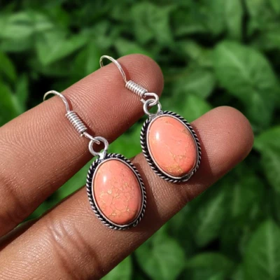 Elegant Turquoise Gemstone Dangle Drop 1Pair Earring 925 Silver Plated Jewelry - Image 1 of 4