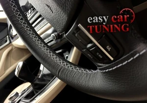 Für Mazda 3 MK1 2003-2009 schwarz Echtleder Lenkradabdeckung grau St - Bild 1 von 7