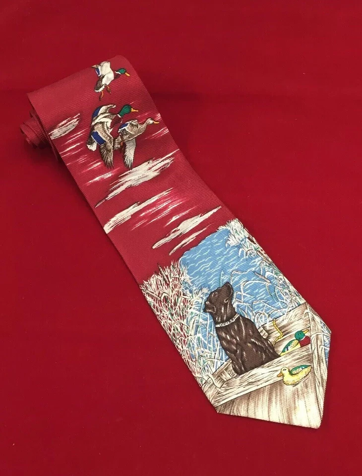 Corbata Ducks Unlimited para hombre - rojo oscuro - laboratorio marrón - patos mallardos - caza de patos Foto 1 de 4