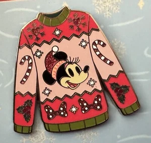 Disney Parks Holiday Sweater 2024 Minnie Mouse Candy Cane Enamel Glitter LE Pin - Picture 1 of 1
