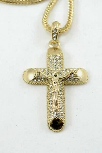 Gold Placed Cross HIP HOP PENDANT 24''CHAIN JEWELRY NECKLACE #4 - Picture 1 of 2