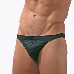 NEW MENS ZIP STRING FAB EUROPE S M L XL OR XXL LEATHER LOOK SEXY GAY LINGERIE - Picture 1 of 2