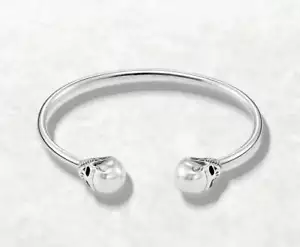 Sterling Silver Twin Skull Head Bangle - Picture 1 of 7