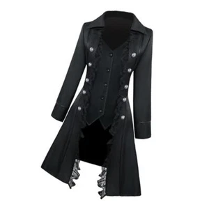 Womens Steampunk Gothic Long Tailcoat Punk Medieval Tail Jacket Costume Suit L - Picture 1 of 6