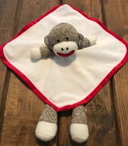 Lovey Security Blanket Sock Monkey 11 x 12 inches red white brown Baby Starters - Picture 1 of 3