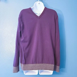 Michael Kors Men’s Dark Purple V-Neck Sweater Size L Pullover Cotton Knit Casual - Picture 1 of 10