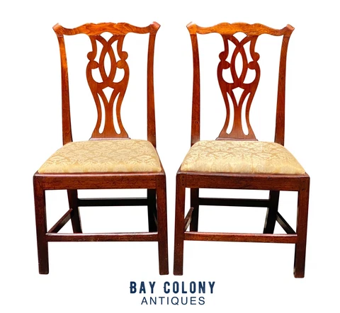 18TH C ANTIQUE PAIR OF CHIPPENDALE MAHOGANY SIDE CHAIRS Cover