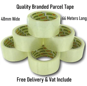PARCEL PACKING TAPE LONG LENGTH STRONG CLEAR BROWN FRAGILE 48mm x 66m PACKAGING - Picture 1 of 12