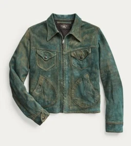 RRL Ralph Lauren Suede Jacket Indigo Blue Sheepskin Leather Men's Medium M - Picture 1 of 9