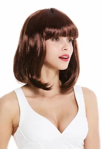 Wig Women's Shoulder-Length Long Bob Straight Bangs Brown Auburn 0073-3 - Picture 1 of 4