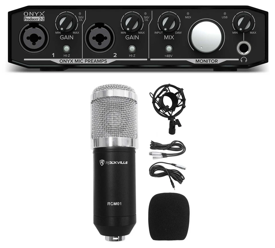 Mackie Onyx Producer 2.2 2x2 USB MIDI Recording Studio Interface+Mic+Cable+Mount - Image 1 of 4
