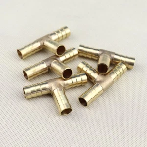 Tee3 Way 3/8"10mm Brass Hose Barb Fitting Pipe Tubing Splicer Fuel Water Gas 5Pc - Picture 1 of 6