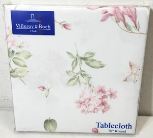 NWT Villeroy & Boch Tablecloth 70" Round Florea Pink Roses Pattern Polyester - Picture 1 of 4