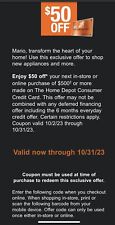 HOME DEPOT $50 Off $500 w/HD Credit Card Online Exp. 10/31/23