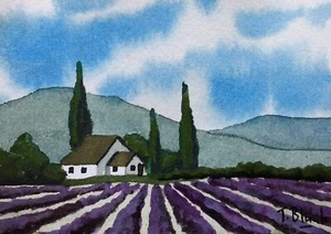 ACQUERELLO ORIGINALE - paesaggio in Provenza. - Foto 1 di 1