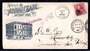 US 1890 ADVERTISING ANTHONY BANK OF KANSAS TO WORCESTER, MO. VIA KANSAS CITY - Picture 1 of 2