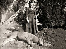 ANTIQUE REPRO 8X10 PHOTO WOMAN MULE DEER HUNTING WITH REMINGTON HEPBURN RIFLE