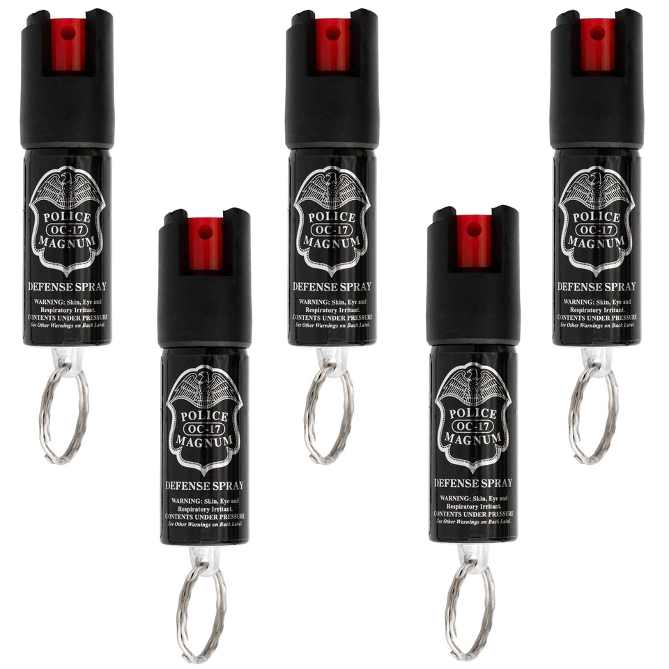 5 Police Magnum Pepper Spray .50oz Keyring Keychain Defense Security Protection