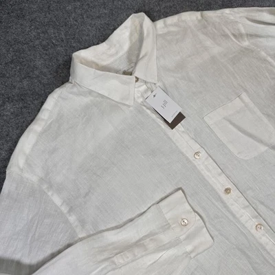 J.Jill Shirt Womens Large White Love Linen Button Front Long Sleeve Collared - Image 1 of 4