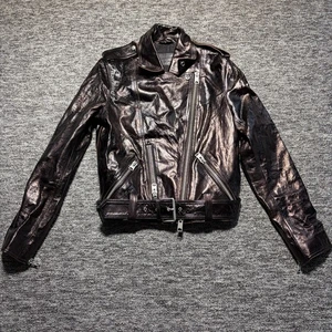 AllSaints Biker Jacket Womens UK10 Rigby Payton Patent Leather Lambskin Belted - Picture 1 of 11