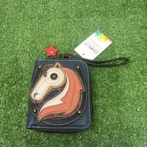 NEW CHALA HORSE NAVY BLUE DUO FOLD ZIPPERED WALLET FAUX LEATHER - Picture 1 of 8