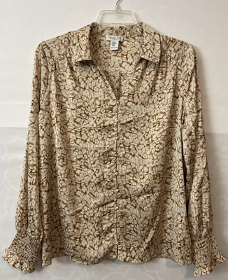 Blusa fluida Rachel Zoe para mujer XL marrón cuello en V con botones cuello! A6357 Foto 1 de 4