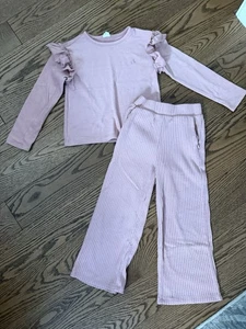 Gap Brand Girls Size 5t Matching Pink Set With Rib Knit Flare Pants Pre Loved - Picture 1 of 6