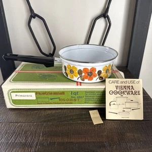 Vtg New Austria Vienna Cookware Email Primavera 1 Qt. Saucepan Pan Pot Induction - Picture 1 of 21