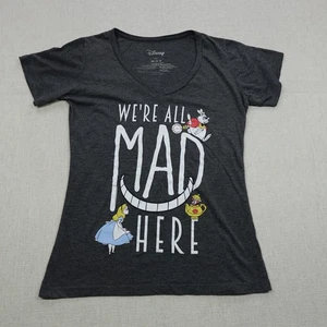 Disney Alice in Wonderland Shirt Womens Medium We're All Mad Here Graphic Tee - Picture 1 of 8
