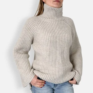 Annette Görtz Beige Wool Chunky Knit Turtleneck Zip Detail Jumper Med ~ AU12-14 - Picture 1 of 7