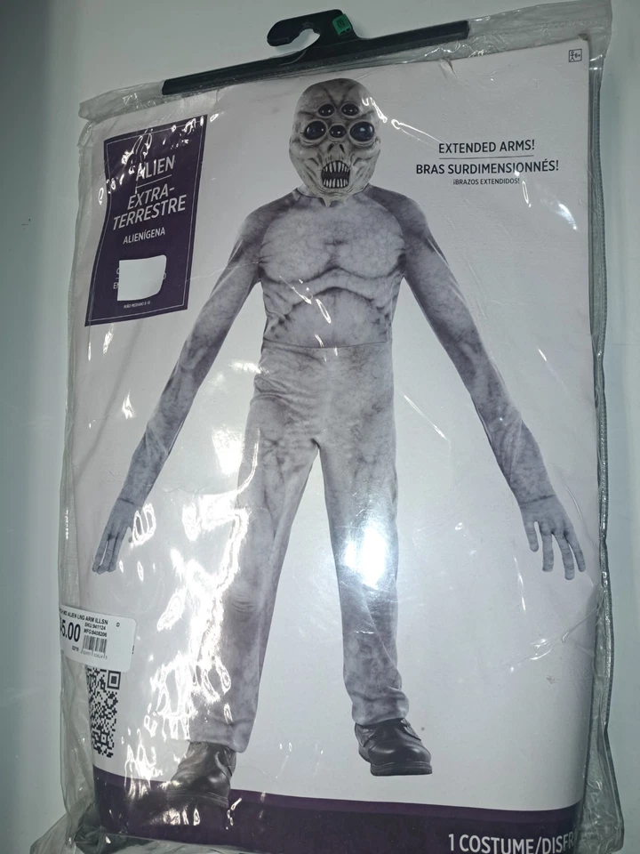 Gray Alien Extended Arms Scary Halloween Costume Child’s Large 12-14 Amscan