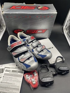 Womens SidI Cycling Shoes Zeta Mesh Blue/Silver New Cleats Look Tension Bundle - Picture 1 of 24
