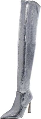 Steve Madden Laddy Mujer Bota Sobre la Rodilla Lentejuelas Plateadas EE. UU. Talla 7 Foto 1 de 3
