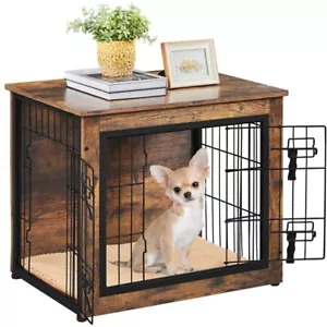 Hundekäfig Holz Hundebox im Möbelstil Drahtkäfig Gitterbox Beistelltisch Braun - Bild 1 von 12