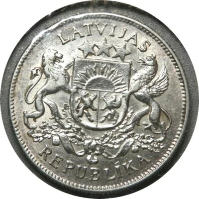 elf Latvia 1st Republic 2 Lati 1926   Silver  jlat12 - Image 1 of 2