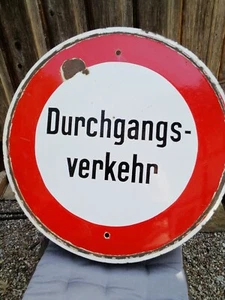 Altes Emailschild Verkehrsschild Durchgangsverkehr 60er Jahre 60 x 60 cm - Bild 1 von 8