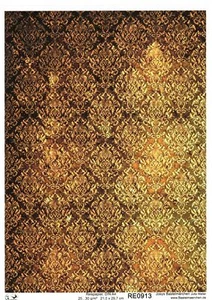 Reispapier A4 Strohseide Stoff Muster Damast Verzierung vintage goldbraun RE0913 - Bild 1 von 1
