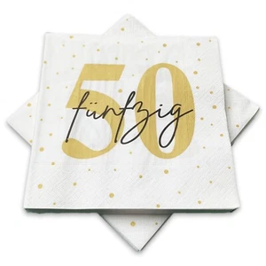 20 Servietten zum 50. Geburtstag 33 x 33 cm - weiß gold schwarz - Bild 1 von 2