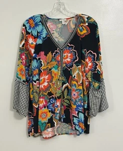 Spense Bell Sleeve Tunic Top Artsy Print Boho XL Tall Multi Hippie Casual Y2K - Picture 1 of 7