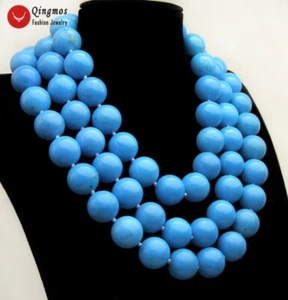 "Collar redondo azul turquesa natural de 20 mm para mujer joyería 3 hebras 18-23" - Imagen 1 de 18