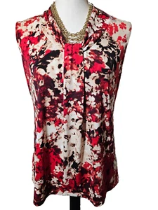 NWT Dana Buchman Red White Sleeveless V Neck Easy Care Career Casual Tank Top S - Picture 1 of 7