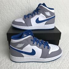 Nike Air Jordan 1 Mid (GS) Shoes Youth Kids SZ 5Y Grey/White/Blue DQ8423-014 NWB