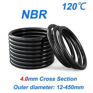 4.0mm Cross Section O Rings NBR Nitrile Rubber 12-450mm OD Oil Resistant Seals - Picture 1 of 6