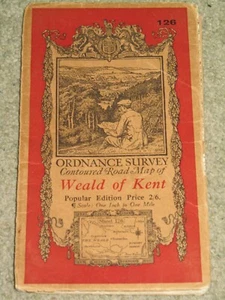OS Ordnance Survey 1" Volksausgabe Blatt 126 Weald of Kent - 1934 auf Stoff - Bild 1 von 4